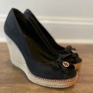 EUC Tory Burch Peep Toe Wedge Espadrilles Original